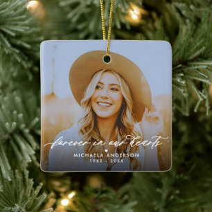 Für immer in unseren Herzen 2-Foto-Gedenkstätte Keramikornament