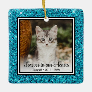 Für immer in unseren Herzen Aqua Glitter Katzen Ge Keramikornament