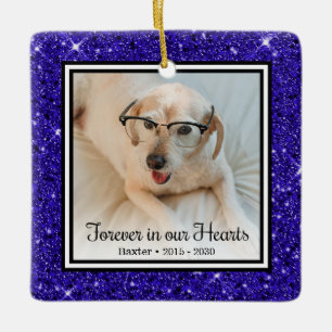 Für immer in unseren Herzen blauer Glitter-Hund Keramikornament