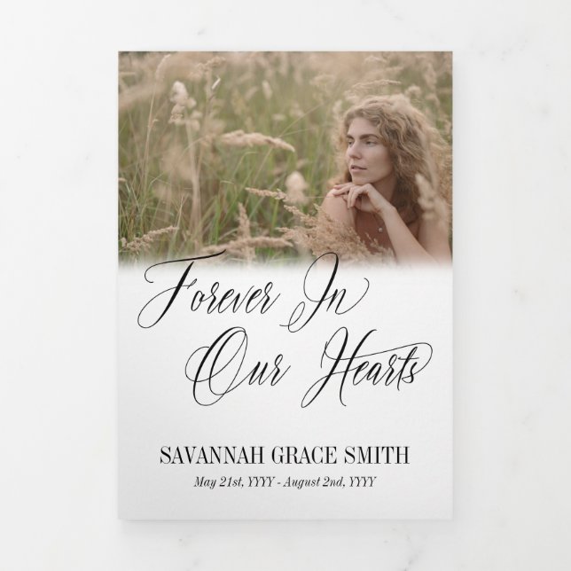 Für immer in unseren Herzen Fotos Beerdigung Dreifach-gefaltete Programmkarte (Cover)