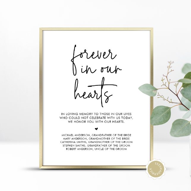 Für immer in unseren Herzen, Gedenktisch für Hochz Poster (Forever In Our Hearts, Wedding Memorial Table Sign, In Loving Memory, Digital Download, Printed)