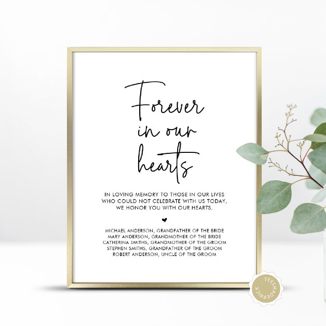 Für immer in unseren Herzen, Gedenktisch für Hochz Poster (Forever In Our Hearts, Wedding Memorial Table Sign, In Loving Memory, Digital Download, Printed)