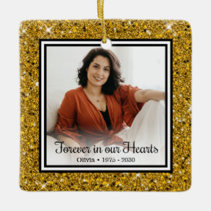 Für immer in unseren Herzen Gold Glitter Gedenk- Keramikornament