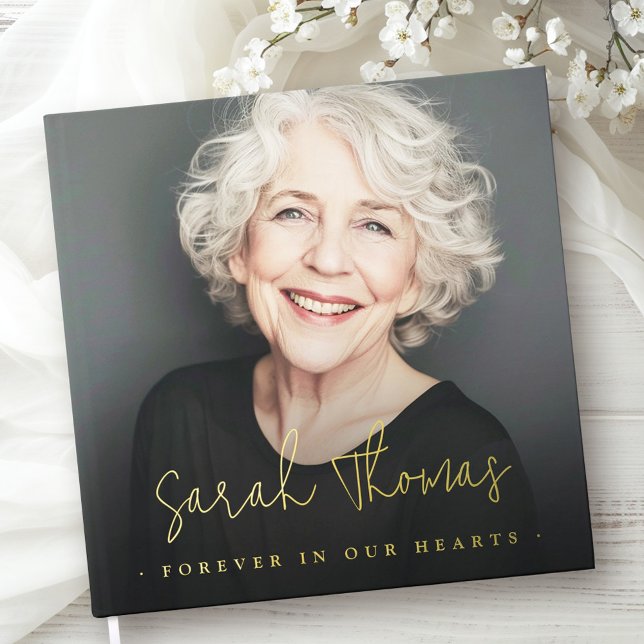 Für immer in unseren Herzen Grabdenkmal schwarz Gästebuch (Forever in our hearts funeral memorial black guest book)