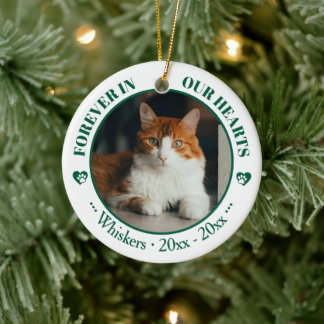 Für immer in unseren Herzen Katzenfoto- und Namens Keramik Ornament