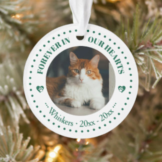 Für immer in unseren Herzen Katzenfoto- und Namens Ornament
