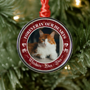 Für immer in unseren Herzen Katzenfoto- und Namens Ornament Aus Metall