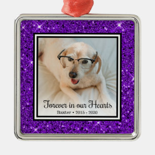 Für immer in unseren Herzen Lila Glitter Hund Gede Ornament Aus Metall