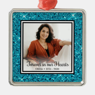 Für immer in unseren Herzen Memorial Aqua Glitter Ornament Aus Metall