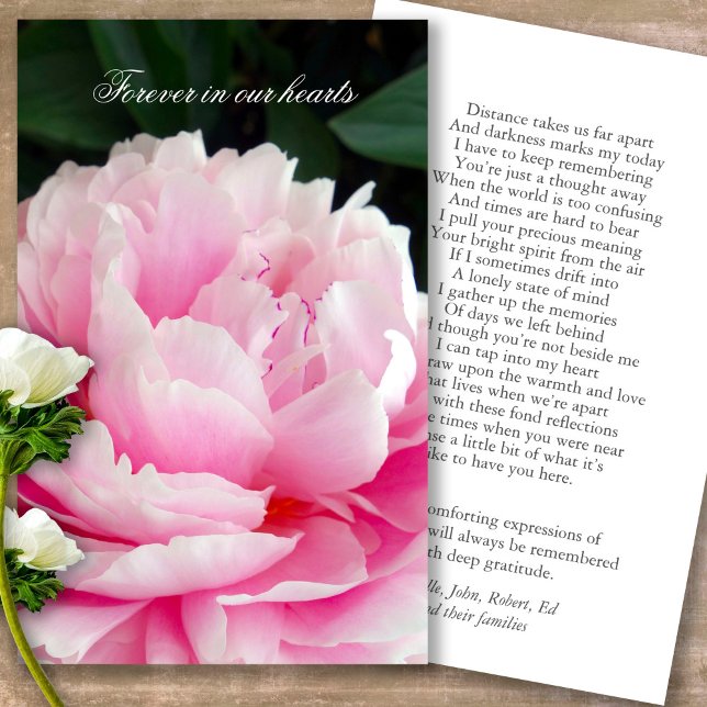 Für immer in unseren Herzen Peony Gebet Sympathiek (Forever in our hearts, celebration of life, in loving memory of, prayer cards for bereavement)