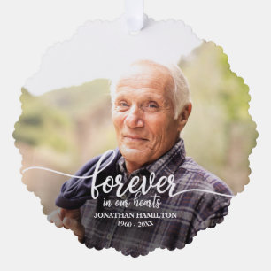 Für immer in unseren Herzen Personalisiertes Foto- Ornament Karte