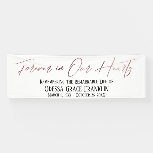 Für immer in unserer Herzen Rose Gold Moderne Typo Banner (Horizontal)