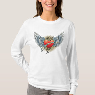 Für immer Liebe Winged Herz-Tätowierung LS-T - T-Shirt