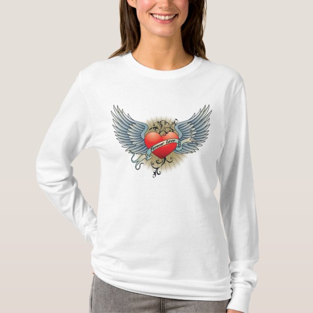 Für immer Liebe Winged Herz-Tätowierung LS-T - T-Shirt (Vorderseite)