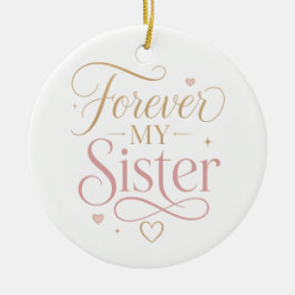 Für immer meine Schwester Elegante rosa Gold-Typog Keramik Ornament
