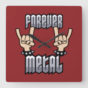 Für Immer Metal Heavy Metal Teufelshörner Handzeic Quadratische Wanduhr