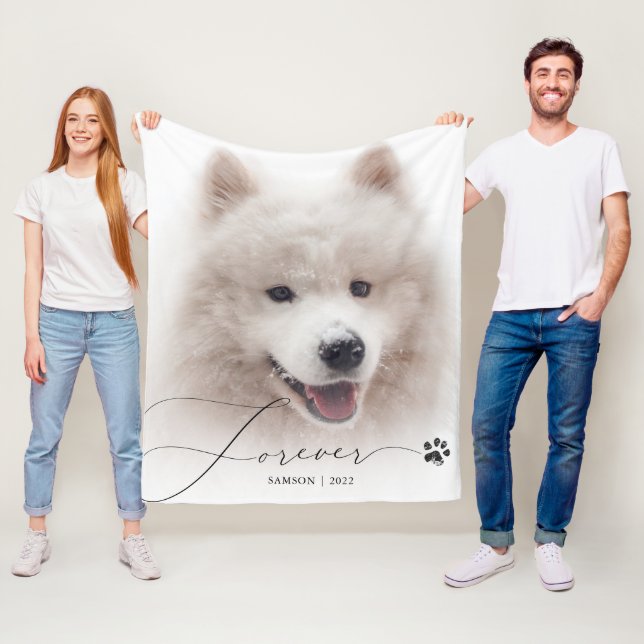 Für immer | Pet Memorial Custom Foto Dog Paw Print Fleecedecke (Beispiel)