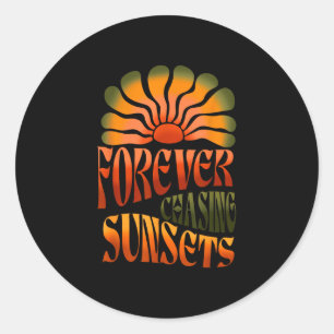Für immer Sonnenuntergänge jagen Retro-Sommer-Fami Runder Aufkleber