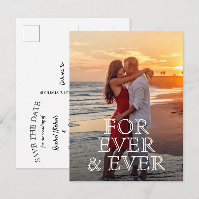 Für immer und immer eine weiße Texthochzeit speich Ankündigungspostkarte (Vorne/Hinten)