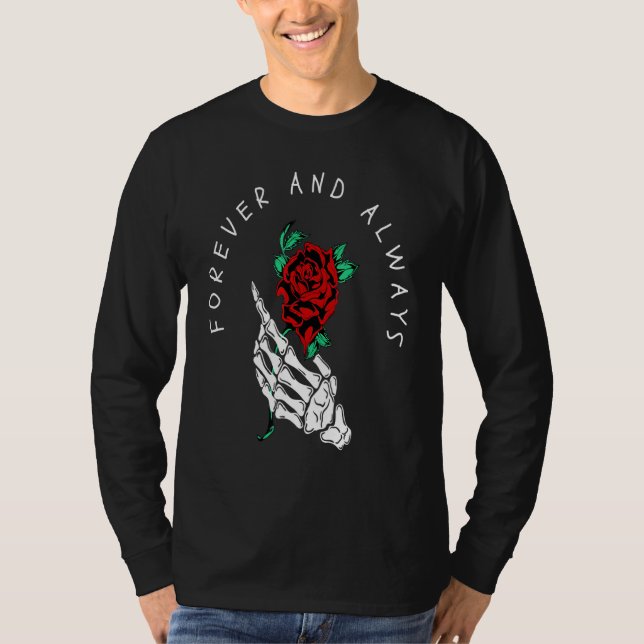 Für immer und immer Hand Rosen Skelett Tatto Stil T-Shirt (Vorderseite)
