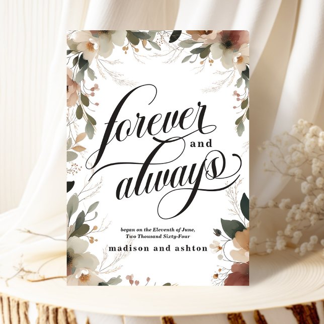 Für immer und immer Script-Cotattecore Blumenzehen Ankündigung (Announce your love beautifully with our elegant "Forever and Always" wedding cards.)