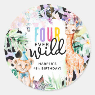 Für immer wilde Safari-Tiere Cool 4. Geburtstag Runder Aufkleber