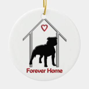 Für immer Zuhause schwarzes Pitbull Logo Keramik Ornament