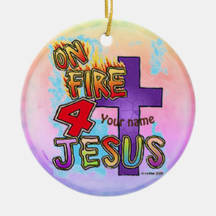 Für Jesus brennt christliches Kreuz  Keramik Ornament