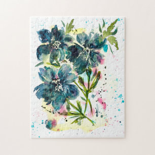 Für Joy Watercolor Blue Floral Art werben Puzzle