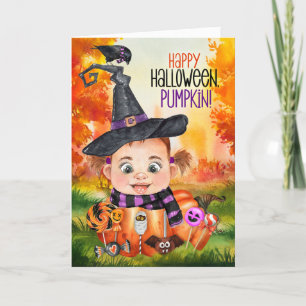 für junge Mädchen Little Hexe Raven Halloween Feiertagskarte