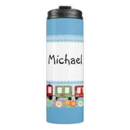 Für Junge, Mann, Kind, Zug, fröhlich, blau Thermosbecher