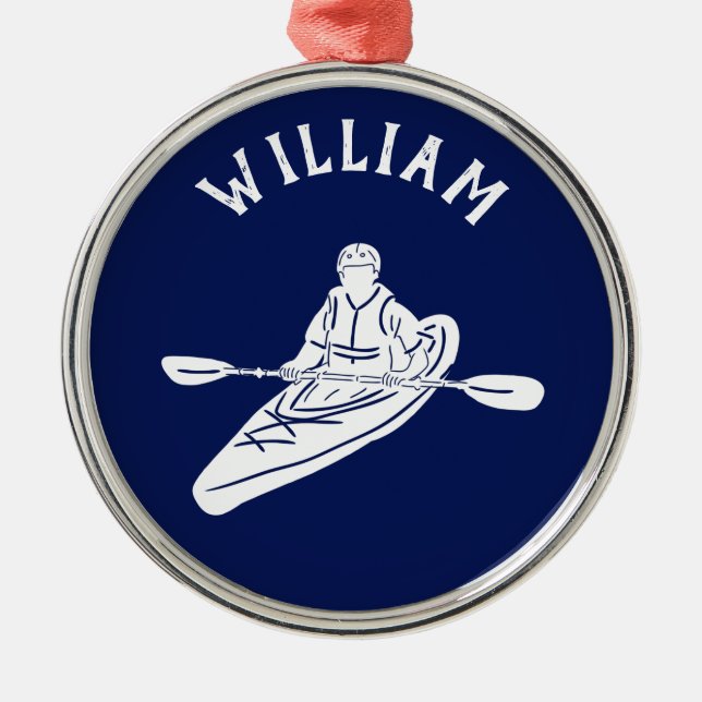 Für Kayakers Personalisiert Navy Blue Kayak Ornament Aus Metall (Vorne)