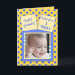 Für Kinder 1 Jahr kleiner Geburtstag Gruß Karte<br><div class="desc">Personalisieren Sie diese blau und gelb,  mit Sternen,  Fotokarte für einen kleinen Jungen Geburtstag. Das angegebene Alter ist für ein 1 Jahr,  aber das Alter und alle Texte können geändert werden.

**Samplephoto: Lynnrosedesigns***</div>