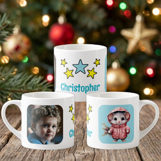 Für Kinder Foto Name Maus Weihnachten Blau Espressotasse