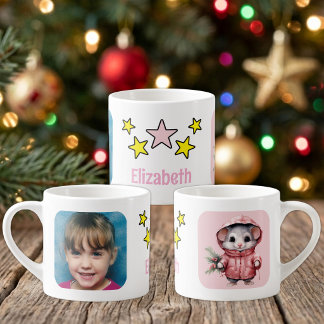 Für Kinder Foto Name Maus Weihnachten Rosa Espressotasse