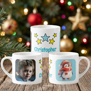 Für Kinder Foto Name Pinguin Weihnachten blau Espressotasse