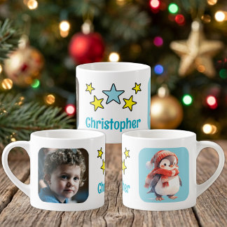 Für Kinder Foto Name Pinguin Weihnachten blau Espressotasse