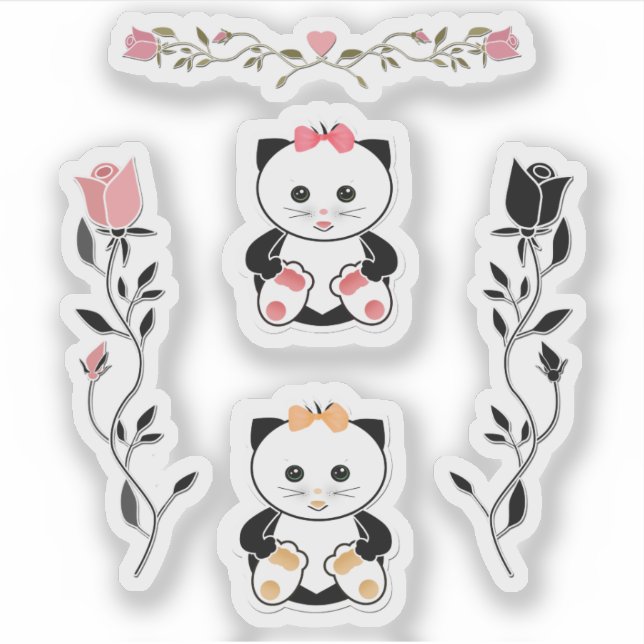 Für Kinder, kleine Kätzchen, Katzen, rosa und schw Aufkleber (Vorderseite)