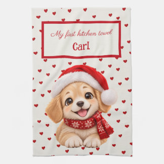 Für Kinder personalisiert, Weihnachtshündchen, Mei Geschirrtuch