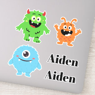 Für Kinder Süße Lustige Monster Jungen Name  Aufkleber