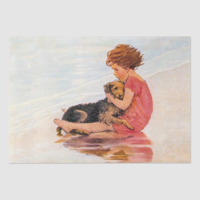 Für kleine Mädchen mit Welpe Vintage Entkopplung Seidenpapier (Vorderseite)