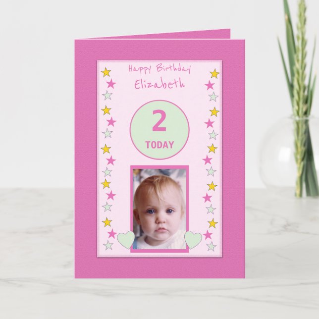 Für kleine Mädchen pink Geburtstag Foto Gruß Karte (Vorderseite)