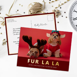 Fur La La Red Gold Modernes Pet Weihnachtsfest Fot Folien Feiertagspostkarte