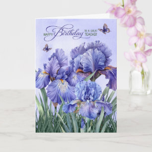 Für Lehrer Purple Iris mit Schmetterlingen zum Geb Karte