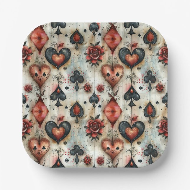 Für Liebhaber von Kartenspielen. Kartensymbolen sp Pappteller (Vorderseite)