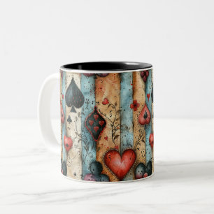 Für Liebhaber von Kartenspielen. Kartensymbolen sp Zweifarbige Tasse