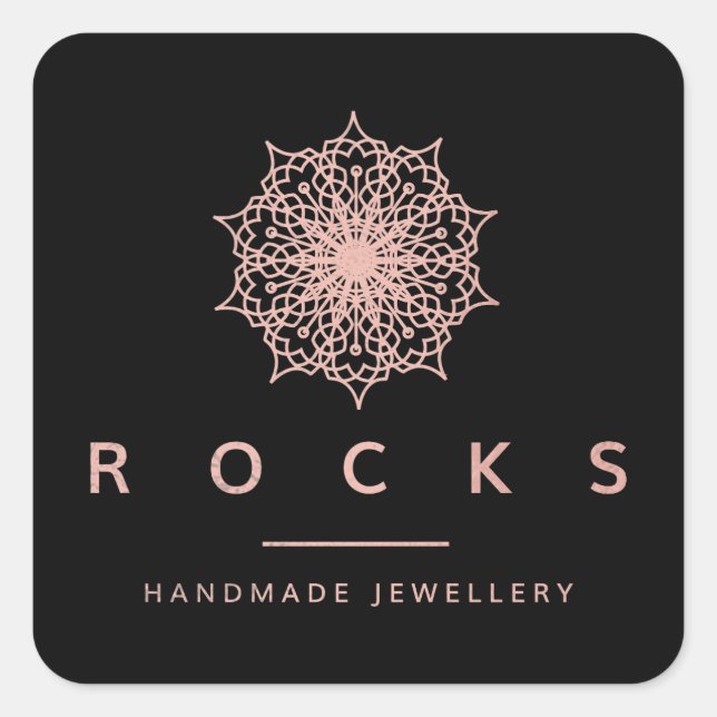 Für Liz Mandala Pink Rose Gold Metallic Black Quadratischer Aufkleber (Vorderseite)