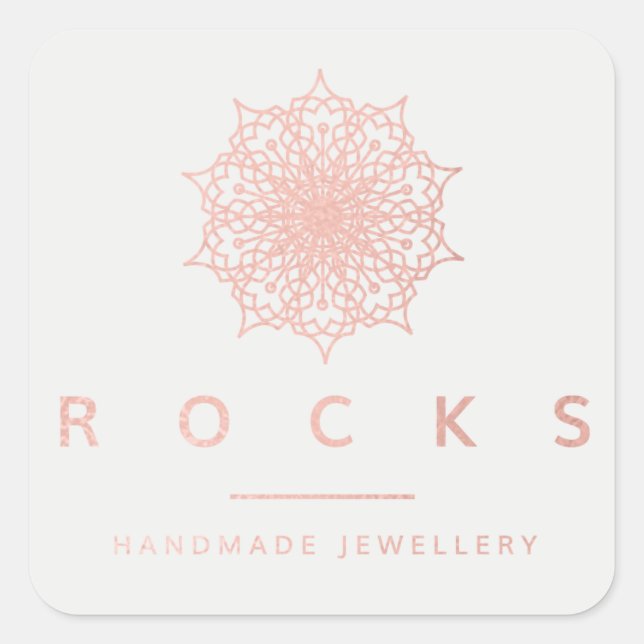Für Liz Mandala Pink Rose Gold Metallic Grau Quadratischer Aufkleber (Vorderseite)