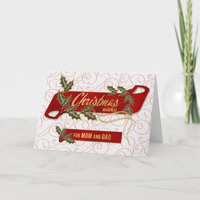 für Mama und Vater an Weihnachten Wünsche Holly (Vorderseite)