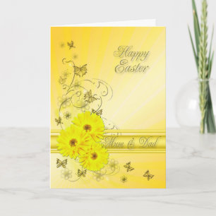 Für Mama & Vater, Osterkarte mit gelben Blumen Feiertagskarte